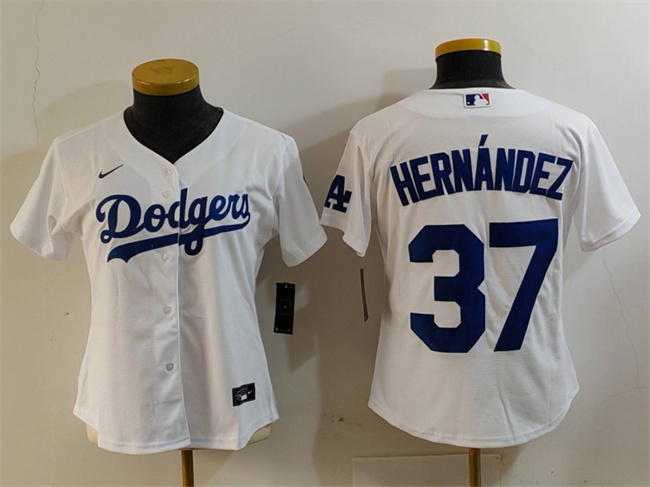 Women's Los Angeles Dodgers #37 Teoscar Hernández White Stitched Jersey(Run Small)